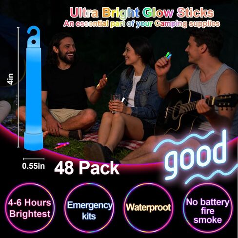 Ultra Bright Glow Sticks Bulk, Glow in the Dark 4 inch Emergency Light Stick, 8 Vibrant Colors Waterproof Light Up Sticks for Hurricane Supplies Camping Survival Fishing Neon Party Favors in Saudi Arabia