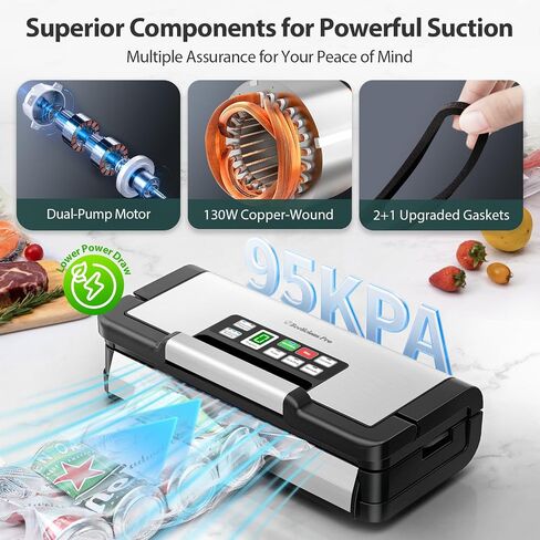 95kPa Vacuum Sealer Machine with AquaLock Technology, Dual-Pump Automatic Food Sealer for Dry & Moist Foods, Double Heat Seal, Built-in Cutter, Bag Storage & Accessory Hose,2 Bag Rolls,Stainless Steel in Saudi Arabia