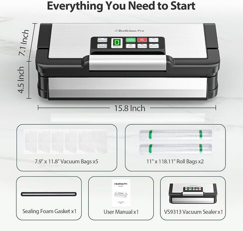 95kPa Vacuum Sealer Machine with AquaLock Technology, Dual-Pump Automatic Food Sealer for Dry & Moist Foods, Double Heat Seal, Built-in Cutter, Bag Storage & Accessory Hose,2 Bag Rolls,Stainless Steel in Saudi Arabia