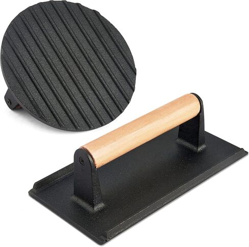 HaSteeL Single Cast Iron Grill Press, Heavy Duty 7In Bacon Burger Press with Wooden Handle, Pre-Seasoned Steak Press Great for Flat Top Griddle Teppanyaki BBQ Grilling Cooking Indoor & Outdoor in Saudi Arabia