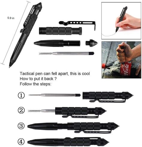 Military Tactical Pen, Professional Self Defense Pen, Emergency Glass Breaker Pen - Tungsten Steel, Writing EDC Survival Tool with 6 Refill in Saudi Arabia