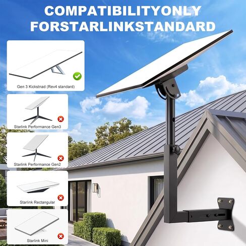 Starlink Gen 3 Mount, Adjustable Starlink V3 Mounting Kit with Aluminum Pipe Adapter, Rustproof Satellite Dish Roof Wall Mount, Compatible with Concrete and Wood Walls in Saudi Arabia