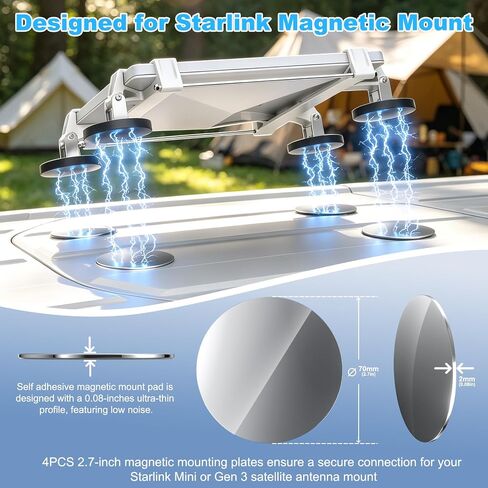 4 Pcs Starlink Mini/Gen 3 Magnetic Mount Plates, Adhesive Metal Plate Magnetic Pads for Non‑Magnetic Material, Starlink Mounting Accessory for Car Truck SUV RV Travel Satellite Dish Accessory in Saudi Arabia