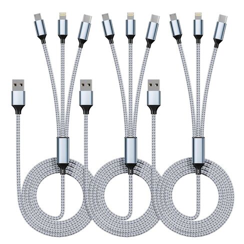 Travel Essentials Multi Charging Cable, USB Cable Universal Charger, 2Pc4FT | 3 in 1 Phone Charger Cord with Type-C, Micro USB, L Port, Travel Charger for iPhone 17-8/Android, Car Camping Essentials in Saudi Arabia