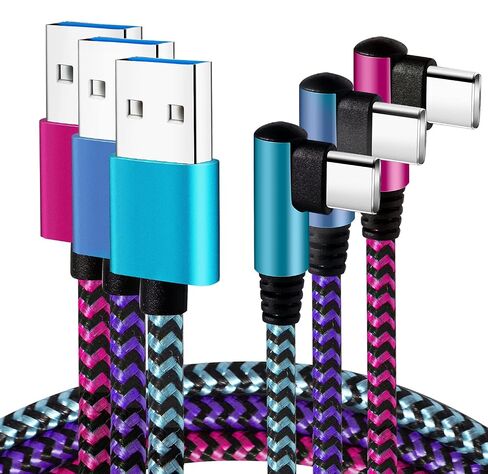 Teeind USB C Cable 6ft 3Pack, 90 Degree Right Angle Nylon Braided Cord | 2.1A Fast Charging Type C Cable with Durable Nylon Braided Design, Compatible with Samsung Galaxy S23 S22 S21 S20 S9 Note 10 in Saudi Arabia