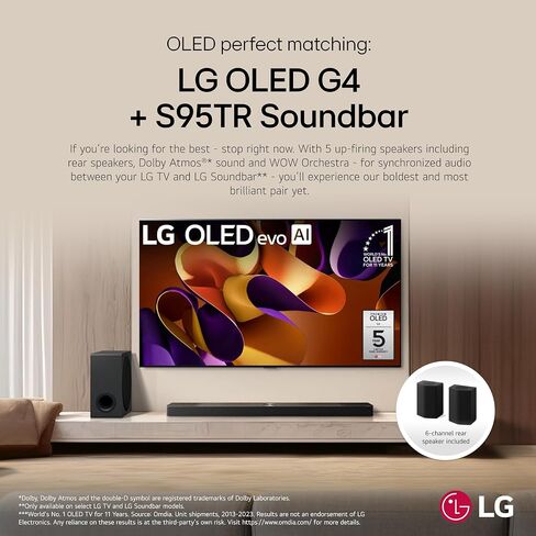 LG S95TR 9.1.5-Channel OLED evo TV Matching Home Theater Soundbar with Rear Surround Speakers and Wireless Subwoofer, Wow Orchestra, Dolby Atmos, WOWCAST Built-in in Kuwait