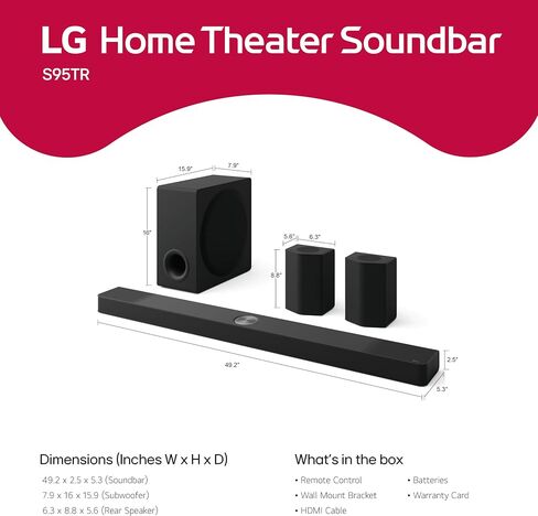 LG S95TR 9.1.5-Channel OLED evo TV Matching Home Theater Soundbar with Rear Surround Speakers and Wireless Subwoofer, Wow Orchestra, Dolby Atmos, WOWCAST Built-in in Kuwait