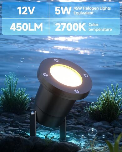 Fountain Lights 12V Underwater Pond Lights IP68 5W MR16 1-Pack | IP68 Waterproof, 2700K Warm White, Replaceable MR16 LED Bulb, for Submersible Pond Lights Fountain Outdoor in Kuwait