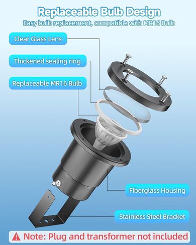 Fountain Lights 12V Underwater Pond Lights IP68 5W MR16 1-Pack | IP68 Waterproof, 2700K Warm White, Replaceable MR16 LED Bulb, for Submersible Pond Lights Fountain Outdoor in Kuwait