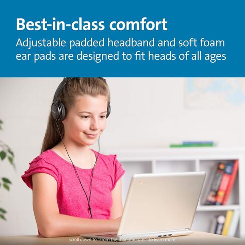Kensington USB-A Hi-Fi Headphones, On-Ear Headset, 6ft Cord, for Kids, for Adults, for School, Padded Adjustable Headband (K97600WW), Black in Saudi Arabia
