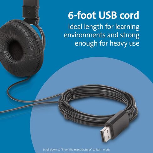 Kensington USB-A Hi-Fi Headphones, On-Ear Headset, 6ft Cord, for Kids, for Adults, for School, Padded Adjustable Headband (K97600WW), Black in Saudi Arabia