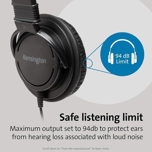 Kensington USB-A Hi-Fi Headphones, On-Ear Headset, 6ft Cord, for Kids, for Adults, for School, Padded Adjustable Headband (K97600WW), Black in Saudi Arabia