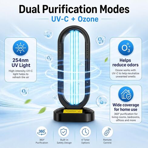 Feefir Portable UV Light Sanitizer Lamp for Room,360° Ozone UV Lamp | Ultraviolet Light ,4 Timer Modes 15/30/45/60 Min,Effectively Mold Remover and Dust Mites,UV Sanitizer Light for Home,Office in Saudi Arabia