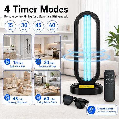 Feefir Portable UV Light Sanitizer Lamp for Room,360° Ozone UV Lamp | Ultraviolet Light ,4 Timer Modes 15/30/45/60 Min,Effectively Mold Remover and Dust Mites,UV Sanitizer Light for Home,Office in Saudi Arabia