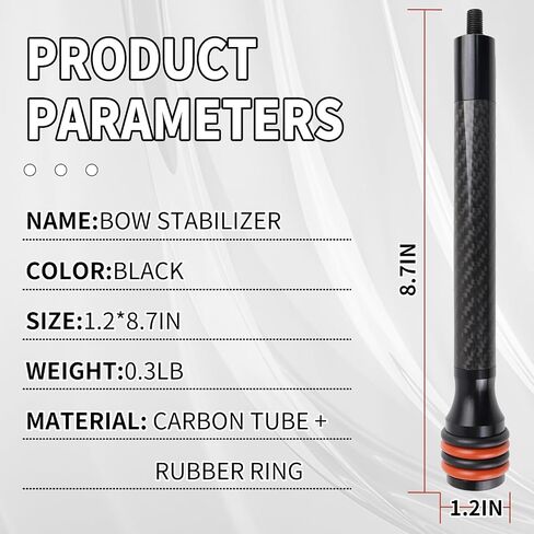 8 Inch Archery Bow Stabilizer for Compound Bow Carbon Balance Bar Absorber with Weights to Reduce Vibrations Sound Absorption for Compound/Recurve Bow Hunting Shooting in Saudi Arabia