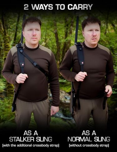 Stalker Rifle Sling with Swivels | Comfortable Neoprene Padded Gun Strap with Bullet Holders | Adjustable, Non-Slip Crossbow Strap | Secures Your Gun on Your Back | Hands-Free Convenience - Black in Saudi Arabia