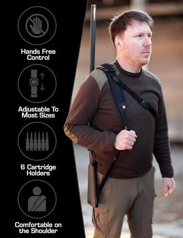 Stalker Rifle Sling with Swivels | Comfortable Neoprene Padded Gun Strap with Bullet Holders | Adjustable, Non-Slip Crossbow Strap | Secures Your Gun on Your Back | Hands-Free Convenience - Black in Saudi Arabia