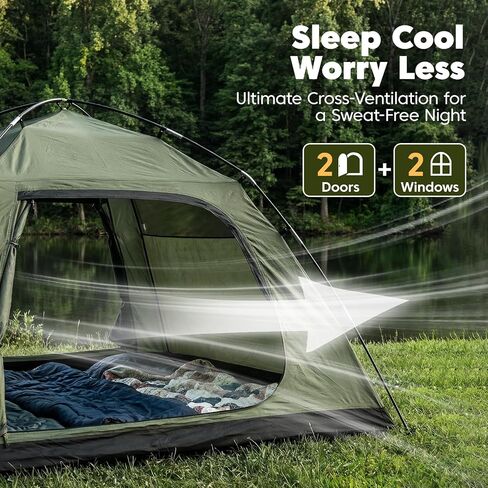 Tent 4 Person Tents for Camping with 2 Doors & Rainfly | Portable Waterproof & Windproof Tents, Large Mesh Ventilation, Easy Setup Family Tent for Camping, Hiking and Backpacking in Saudi Arabia