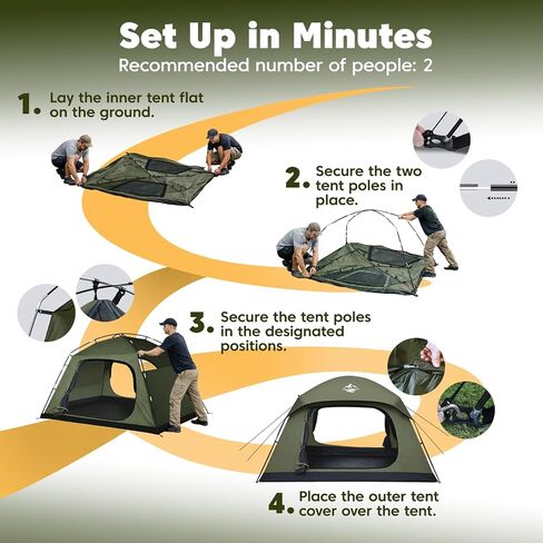 Tent 4 Person Tents for Camping with 2 Doors & Rainfly | Portable Waterproof & Windproof Tents, Large Mesh Ventilation, Easy Setup Family Tent for Camping, Hiking and Backpacking in Saudi Arabia