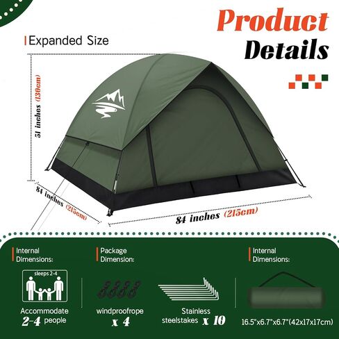 Tents for Camping 2/3 Person, Waterproof Camping Tent with Rainfly | Easy Setup Portable Double Layer Windproof Dome Tent with Carry Bag, Backpacking Tents for Camping Outdoor Backyard Hiking in Saudi Arabia
