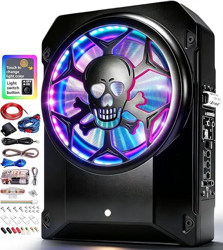 10" Under Seat Subwoofer, 2000W Powered Car Subs with Built-in Amplifier | LPF/Gain/Bass Boost, Touch Control, Physical Switch Rhythm LED Ambient Light, Independent Bass Knob Distortion-Free Deep Bass in Kuwait
