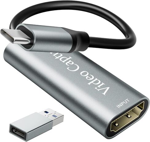 Video Capture Card, USB3.0 HDMI to USB C Capture Card, 4K 1080P 60FPS, Video Recording Card for Gaming Live Streaming, for Windows/Mac OS System with USB C Adapter to Adjust PS4, Switch, Xbox in Kuwait