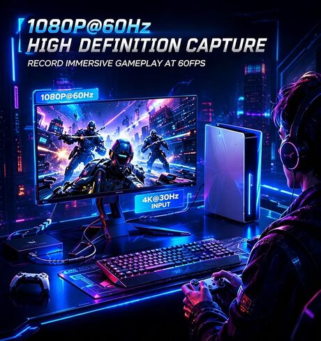 WARRKY Video Capture Card, 2-in-1 USB 3.0 USB A/C HDMI Capture Device, 4K Input 1080P 60FPS Low Latency Game Capture Card for Streaming & Recording, Compatible with PS5, Nintendo Switch, Xbox, PC, Mac in Kuwait