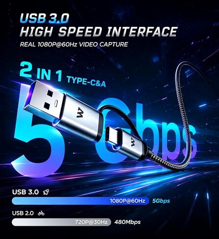 WARRKY Video Capture Card, 2-in-1 USB 3.0 USB A/C HDMI Capture Device, 4K Input 1080P 60FPS Low Latency Game Capture Card for Streaming & Recording, Compatible with PS5, Nintendo Switch, Xbox, PC, Mac in Kuwait