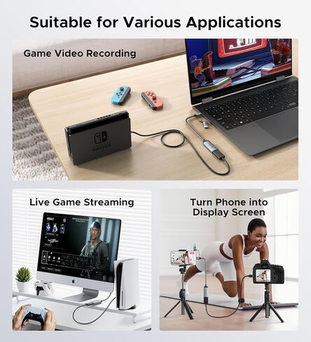 WARRKY Video Capture Card, 2-in-1 USB 3.0 USB A/C HDMI Capture Device, 4K Input 1080P 60FPS Low Latency Game Capture Card for Streaming & Recording, Compatible with PS5, Nintendo Switch, Xbox, PC, Mac in Kuwait
