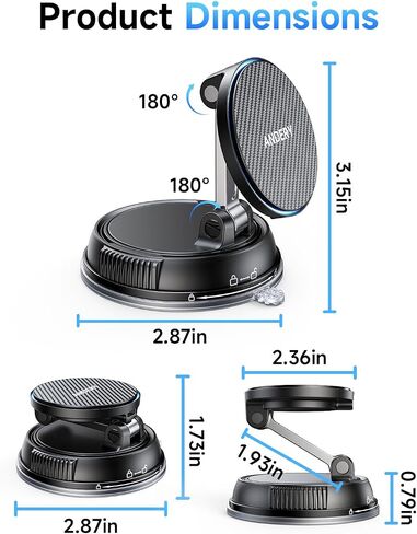ANDERY Only for iPhone Magsafe Car Mount Charger, 15W Fast Wireless Charge | [78+LBS Strong Suction & 2400gf Magnetic] 360° Adjustable Car Mount Phone Holder, Car Interior Accessory with Dashboard Pad in Kuwait