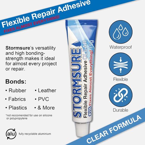 Stormsure Flexible Repair Adhesive (15g) Clear - Heavy Duty Waterproof Adhesive, All-Purpose, Ultra-Durable, High Strength and Temperature Resistant in Saudi Arabia