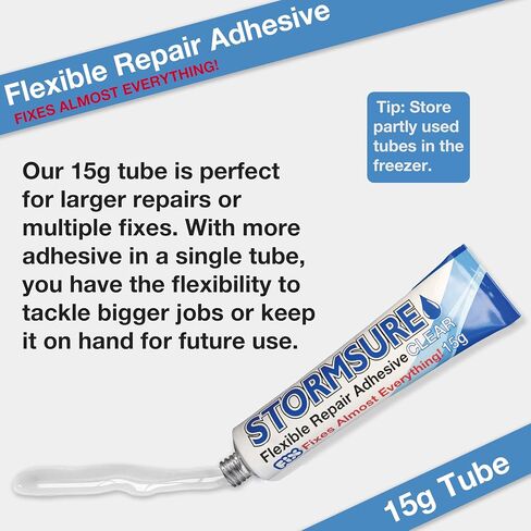 Stormsure Flexible Repair Adhesive (15g) Clear - Heavy Duty Waterproof Adhesive, All-Purpose, Ultra-Durable, High Strength and Temperature Resistant in Saudi Arabia