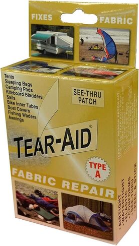 TEAR-AID Fabric Repair Kit, Type A Clear Patch for Canvas, Fiberglass, Leather, Polyester, Nylon & More, Gold Box, 2 Pack | Nylon & More in Kuwait