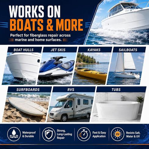 Marine Fiberglass Repair Kit for Boats, Gel Coat Repair Kit for Boats with Waterproof Epoxy Filler, Fiberglass Kit, Gelcoat Repair Kit Fix Holes, Chips, Pits, Cracks, Scratches in Saudi Arabia