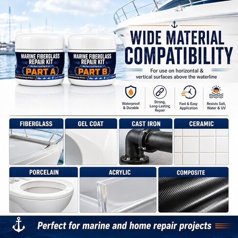Marine Fiberglass Repair Kit for Boats, Gel Coat Repair Kit for Boats with Waterproof Epoxy Filler, Fiberglass Kit, Gelcoat Repair Kit Fix Holes, Chips, Pits, Cracks, Scratches in Saudi Arabia