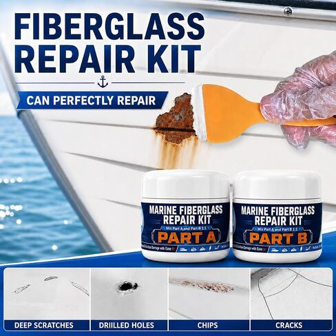Marine Fiberglass Repair Kit for Boats, Gel Coat Repair Kit for Boats with Waterproof Epoxy Filler, Fiberglass Kit, Gelcoat Repair Kit Fix Holes, Chips, Pits, Cracks, Scratches in Saudi Arabia