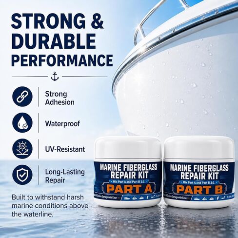 Marine Fiberglass Repair Kit for Boats, Gel Coat Repair Kit for Boats with Waterproof Epoxy Filler, Fiberglass Kit, Gelcoat Repair Kit Fix Holes, Chips, Pits, Cracks, Scratches in Saudi Arabia
