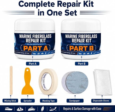 Marine Fiberglass Repair Kit for Boats, Gel Coat Repair Kit for Boats with Waterproof Epoxy Filler, Fiberglass Kit, Gelcoat Repair Kit Fix Holes, Chips, Pits, Cracks, Scratches in Saudi Arabia
