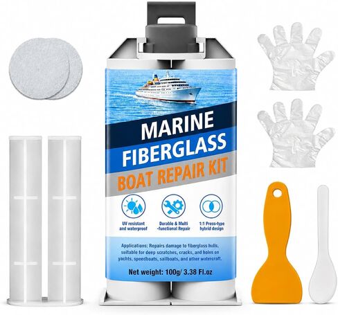 Marine Fiberglass Repair Kit, Gel Coat Repair Kit for Boats, Epoxy Filler for Boats, for Repairing Holes, Gaps, Dents, and Cracks. Suitable for Hulls, Fiberglass, Aluminum, and Metal (White) in Saudi Arabia