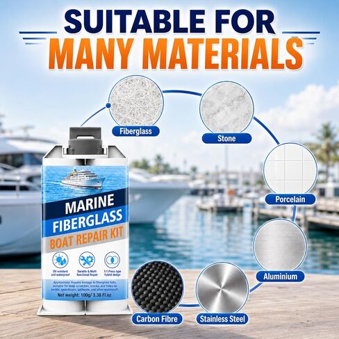 Marine Fiberglass Repair Kit, Gel Coat Repair Kit for Boats, Epoxy Filler for Boats, for Repairing Holes, Gaps, Dents, and Cracks. Suitable for Hulls, Fiberglass, Aluminum, and Metal (White) in Saudi Arabia