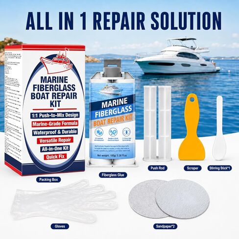 Marine Fiberglass Repair Kit, Gel Coat Repair Kit for Boats, Epoxy Filler for Boats, for Repairing Holes, Gaps, Dents, and Cracks. Suitable for Hulls, Fiberglass, Aluminum, and Metal (White) in Saudi Arabia