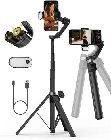 AOCHUAN Smart V3 70.9" Gimbal Stabilizer for iPhone w/AI Tracking Module | Remote Control & One-Touch Open Tripod for Phone Gimbal, 360° Pan Rotation Gimbal w/51" Extension Rod for Shooting,Fill Light in Saudi Arabia