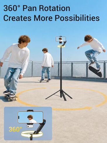 AOCHUAN Smart V3 70.9" Gimbal Stabilizer for iPhone w/AI Tracking Module | Remote Control & One-Touch Open Tripod for Phone Gimbal, 360° Pan Rotation Gimbal w/51" Extension Rod for Shooting,Fill Light in Saudi Arabia