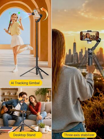 AOCHUAN Smart V3 70.9" Gimbal Stabilizer for iPhone w/AI Tracking Module | Remote Control & One-Touch Open Tripod for Phone Gimbal, 360° Pan Rotation Gimbal w/51" Extension Rod for Shooting,Fill Light in Saudi Arabia