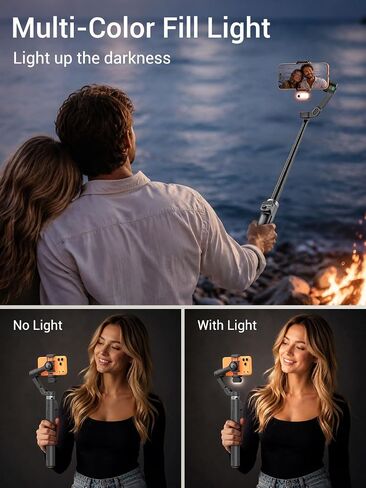 AOCHUAN Smart V3 70.9" Gimbal Stabilizer for iPhone w/AI Tracking Module | Remote Control & One-Touch Open Tripod for Phone Gimbal, 360° Pan Rotation Gimbal w/51" Extension Rod for Shooting,Fill Light in Saudi Arabia