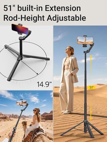 AOCHUAN Smart V3 70.9" Gimbal Stabilizer for iPhone w/AI Tracking Module | Remote Control & One-Touch Open Tripod for Phone Gimbal, 360° Pan Rotation Gimbal w/51" Extension Rod for Shooting,Fill Light in Saudi Arabia