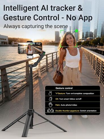 AOCHUAN Smart V3 70.9" Gimbal Stabilizer for iPhone w/AI Tracking Module | Remote Control & One-Touch Open Tripod for Phone Gimbal, 360° Pan Rotation Gimbal w/51" Extension Rod for Shooting,Fill Light in Saudi Arabia