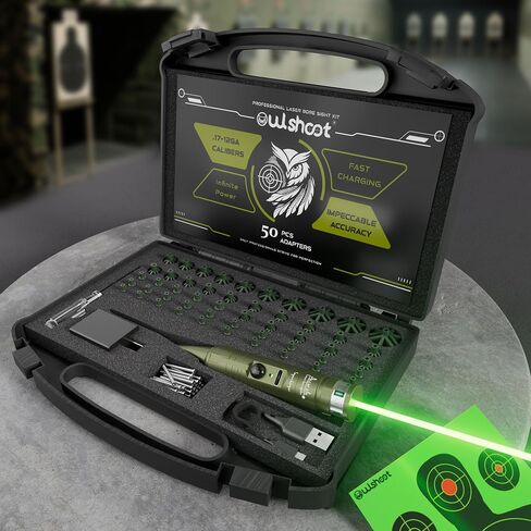 Rechargeable Bore Sight Laser Kit: Green Laser Boresighter with 50 Adapters Fit for All Gun-(0.17 to 12GA) - Multiple Caliber Quick Zeroing for Rifle Pistol - Shooter Essential in Saudi Arabia