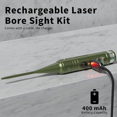 Rechargeable Bore Sight Laser Kit: Green Laser Boresighter with 50 Adapters Fit for All Gun-(0.17 to 12GA) - Multiple Caliber Quick Zeroing for Rifle Pistol - Shooter Essential in Saudi Arabia