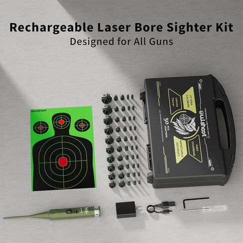Rechargeable Bore Sight Laser Kit: Green Laser Boresighter with 50 Adapters Fit for All Gun-(0.17 to 12GA) - Multiple Caliber Quick Zeroing for Rifle Pistol - Shooter Essential in Saudi Arabia